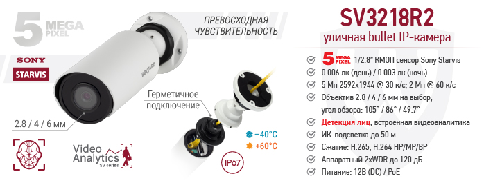 Уличная 5 Мп IP-камера SV3218R2 с герметичным морозоустойчивым разъемом